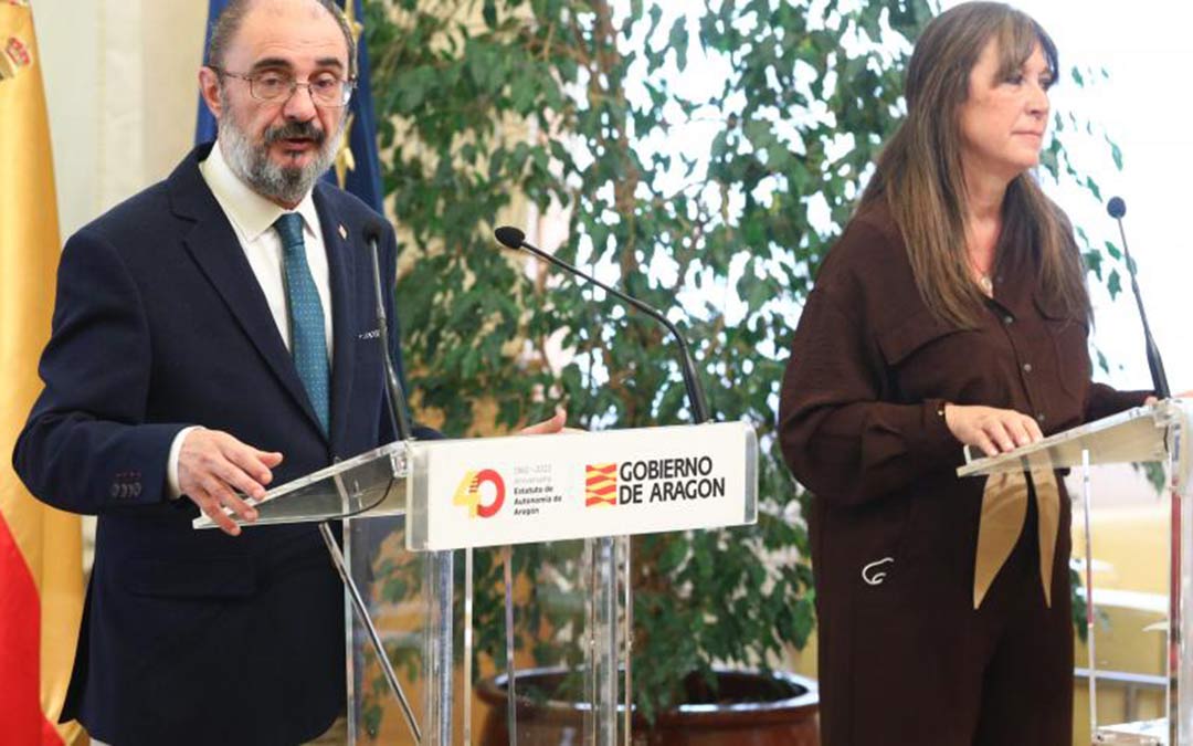 Rueda de prensa de Javier Lambán y Sira Repollés./DGA