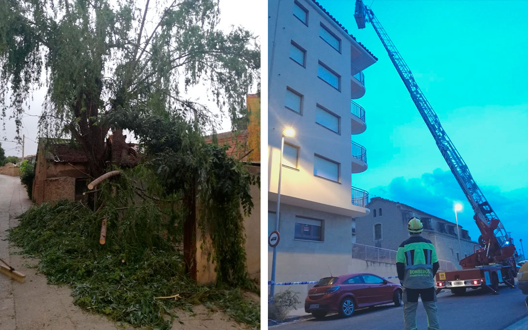 Intervención por el árbol caído en el camino Santa Bárbara y por las tejas caídas de un edificio./ Bomberos DPT