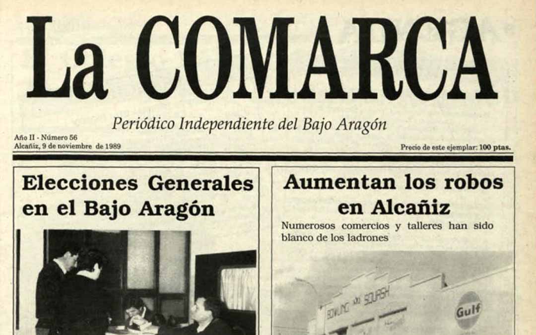 Portada de La COMARCA del 9 de noviembre de 1989.