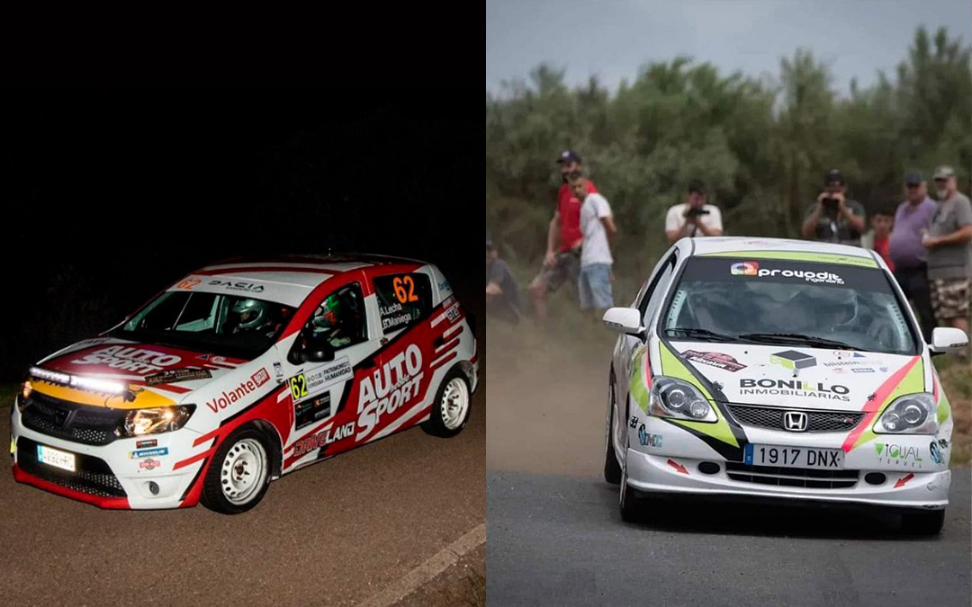 Adrián Lecha y Laura Bonillo a bordo de sus coches con los que competirán el Rally Princesa de Asturias./ LA COMARCA