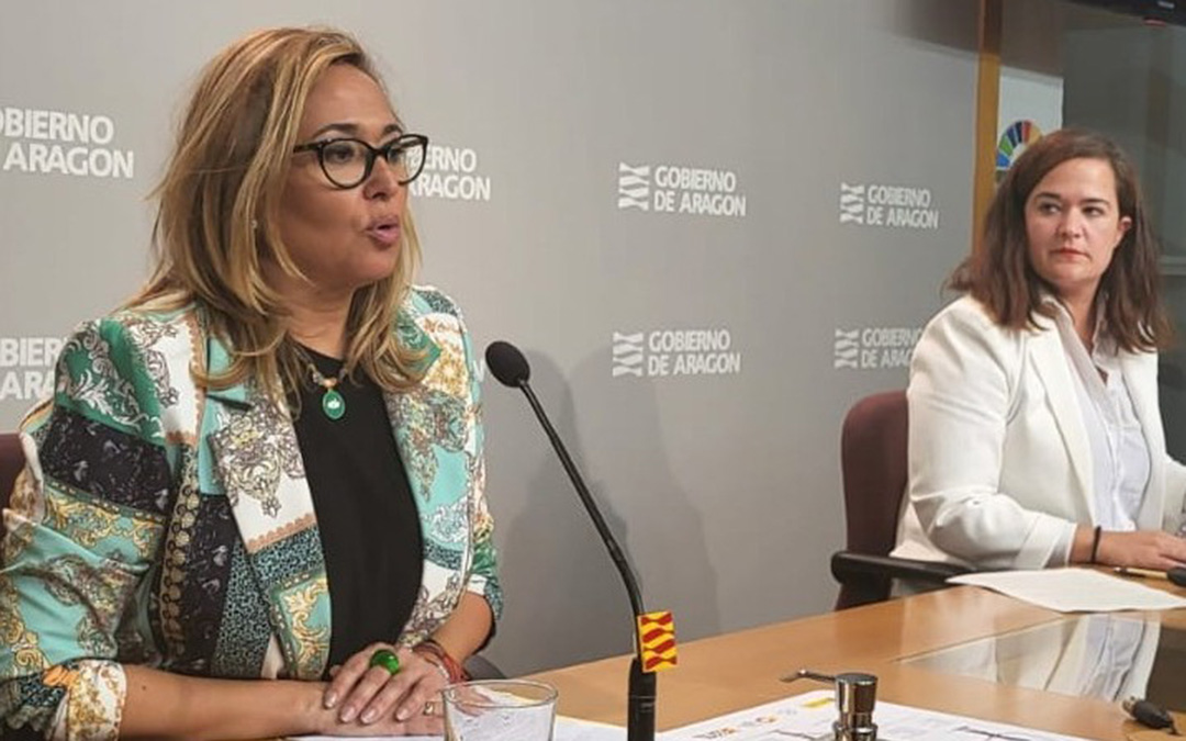 La consejera de Presidencia, Mayte Pérez, y la directora del IAM, María Goikoetxea, en rueda de prensa. / DGA