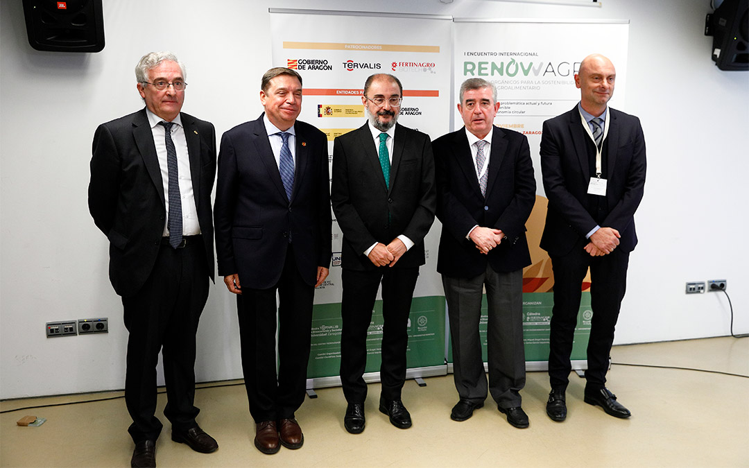 El ministro de Agricultura, Pesca y Alimentación, Luis Planas y el Presidente de Aragón, Javier Lambán, inauguran el I Encuentro Internacional RENOWAGRO./ Gobierno de Aragón