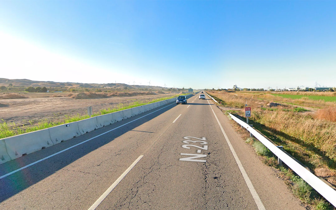Punto kilométrico 214 de la N-232 en dirección a Zaragoza en el que ha ocurrido el accidente./ Google Maps
