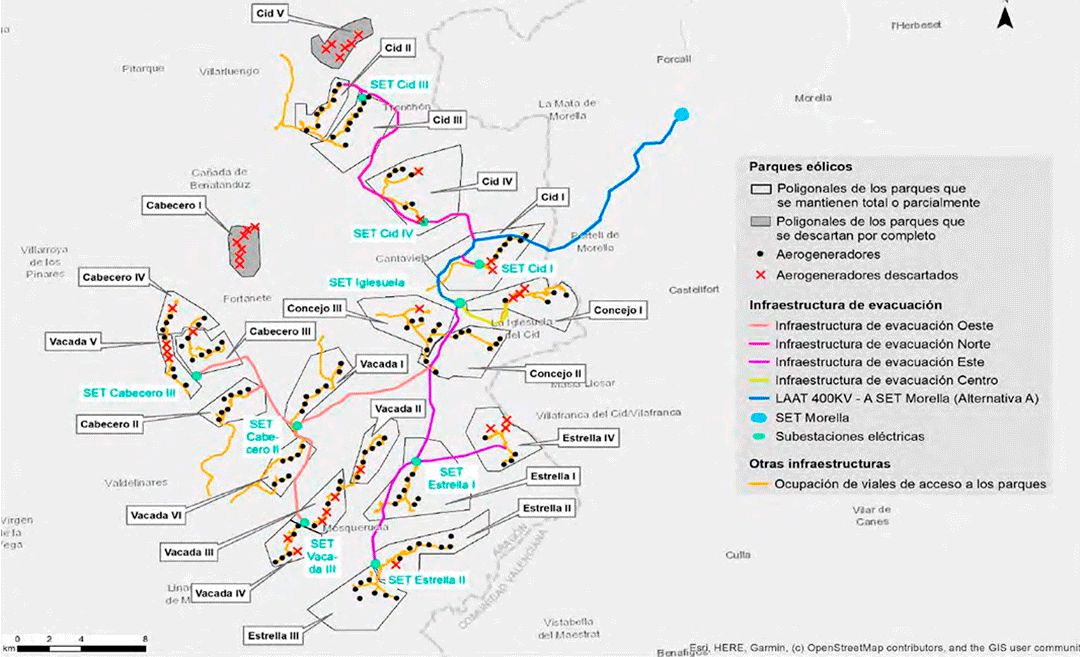 Mapa del proyecto de renovables con las modificaciones finales del MITECO./LA COMARCA