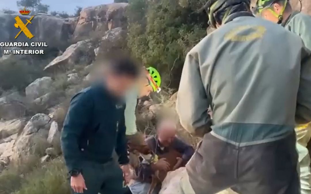 Imagen del vídeo en el que se puede ver el rescate de la perra 'Kira' en Samper de Calanda./ L. C.