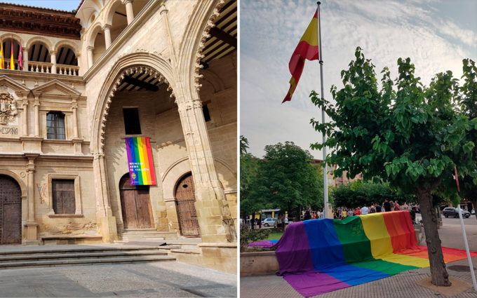 Discrepancias sobre cómo reivindicar el Orgullo en Alcañiz: izquierda y derecha izan sus banderas LGTBIQ+