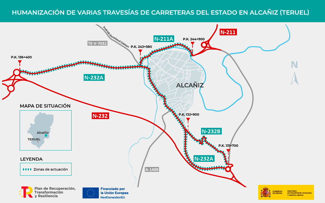 Proyecto de humanización de travesías en Alcañiz./ MITMA