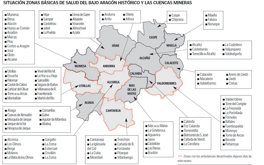 Situación zonas básicas de salud del Bajo Aragón Histórico y las Cuencas Mineras./ La COMARCA