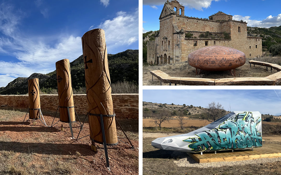 Imagenes de las tres esculturas que se han colocado en Calanda, Berge y Alcorisa./ Armonatura