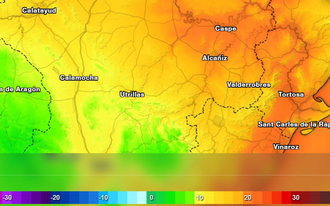 Mapa de temperaturas máximas previsto para el miércoles a las 15.00./ METEORED.