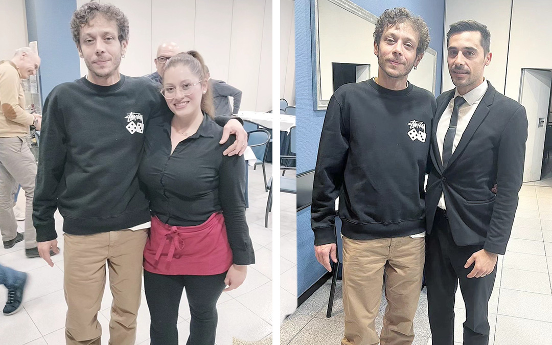 Los trabajadores del Hotel Ciudad de Alcañiz no han dudado en pedirle una foto a Valentino Rossi de recuerdo./ Grupo Hotelero Gargallo
