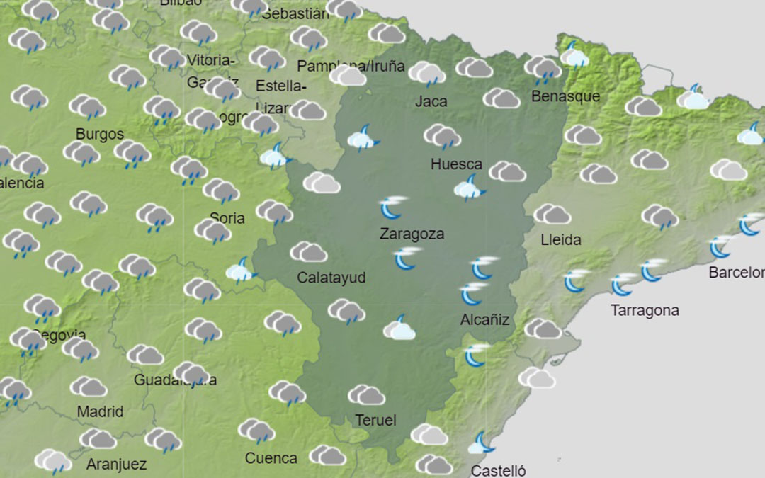 Mapa significativo con el pronóstico de AEMET para la noche del Jueves Santo./ AEMET