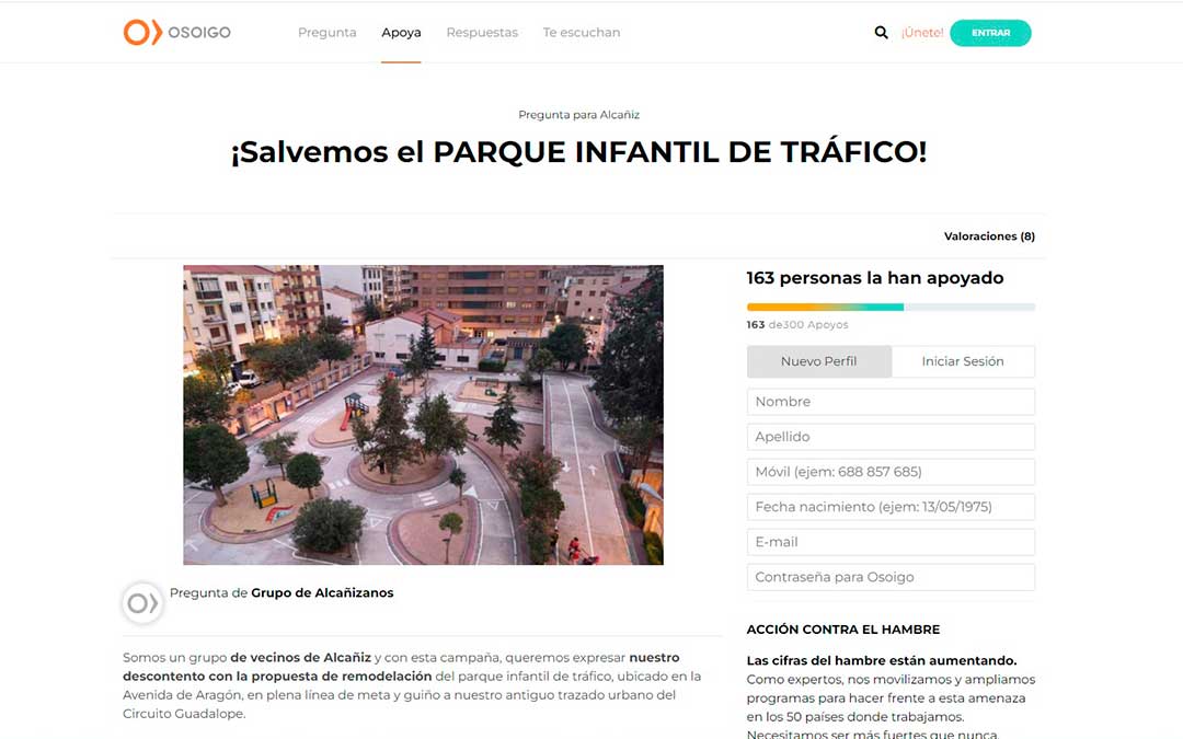 Recogida de firmas online para paralizar la reforma prevista en el parque de la avenida de Alcañiz / Osoigo.com