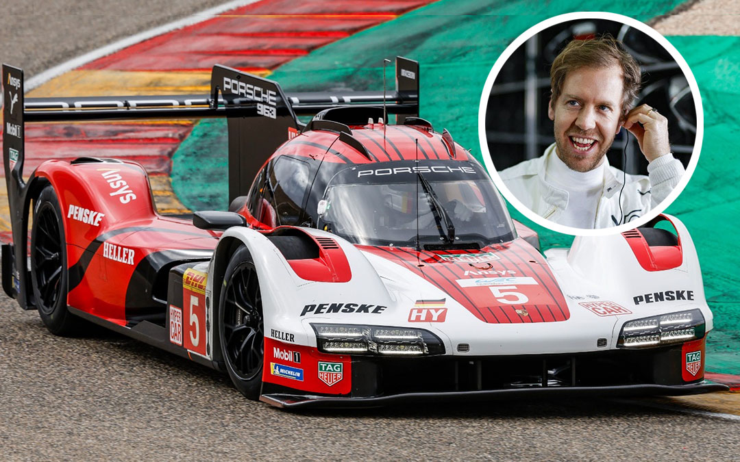 El piloto alemán Vettel, ex Fórmula 1, en Motorland junto a la marca Porsche. / Porsche Motorsport