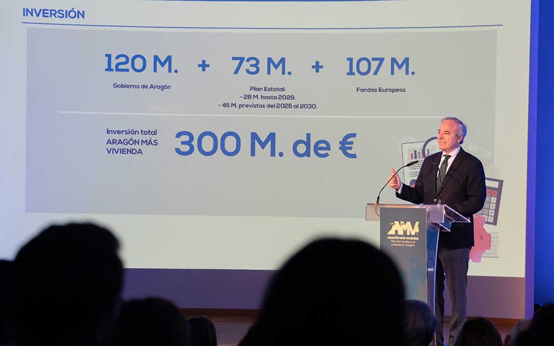 EL presidente Azcón en la presentación del Plan Aragón Más Vivienda 2024-2030 / Fabián Simón
