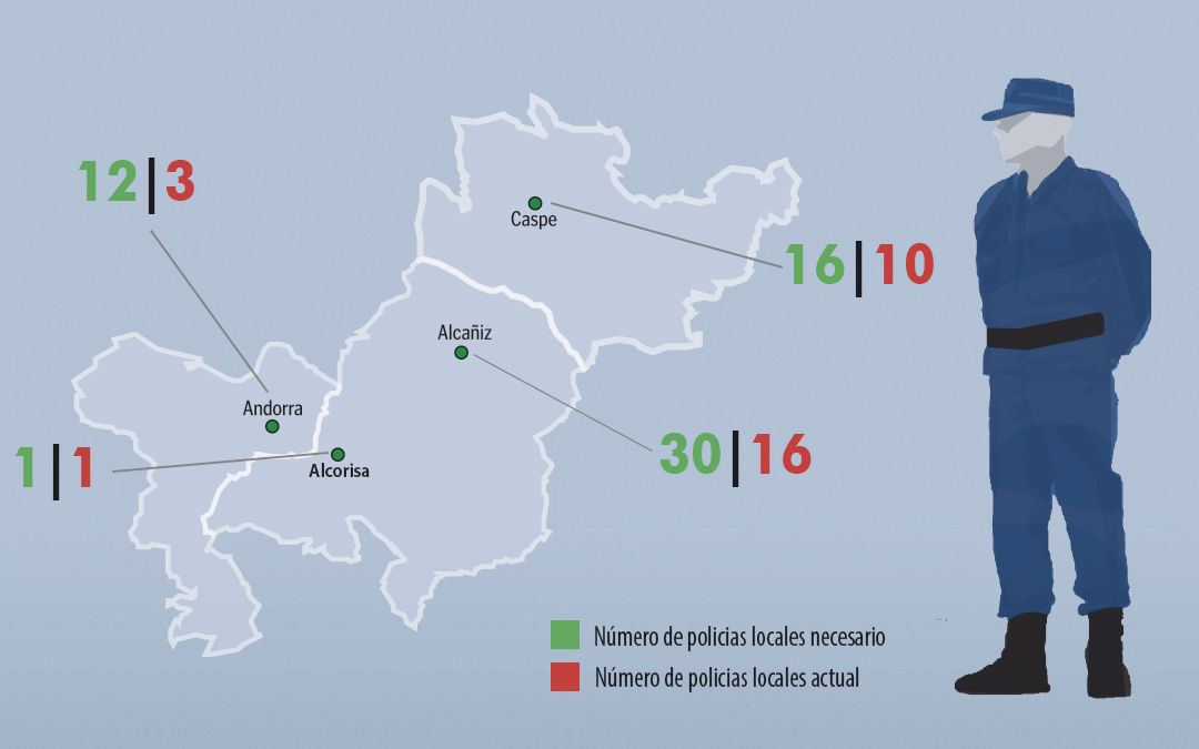 Mapa de situación de los efectivos de Policía Local en el territorio./ LA COMARCA