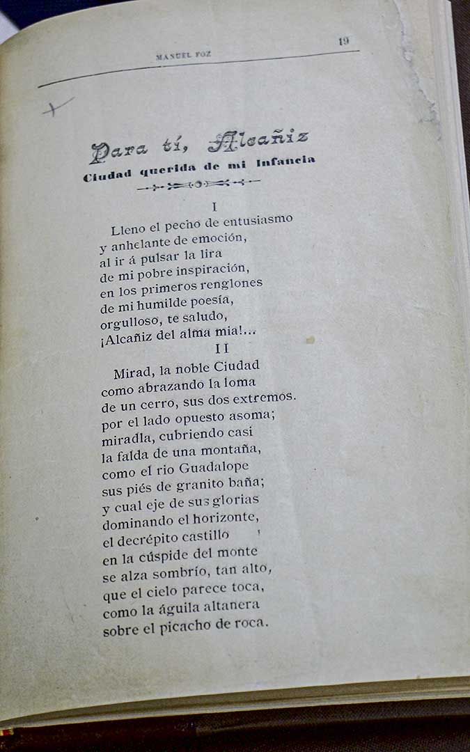El inicio del poema dedicado a Alcañiz. / B. Severino
