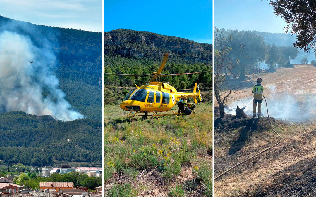Imágenes de los incendios forestales originados en Calaceite y Valderrobres los días 19 y 20 de abril, respectivamente./ La COMARCA