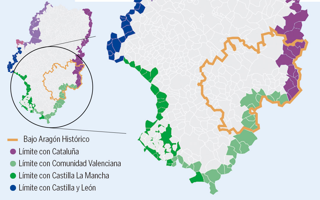 Mapa de Aragón en el que pueden verse los límites a definir y sus comunidades colindantes./ La COMARCA.