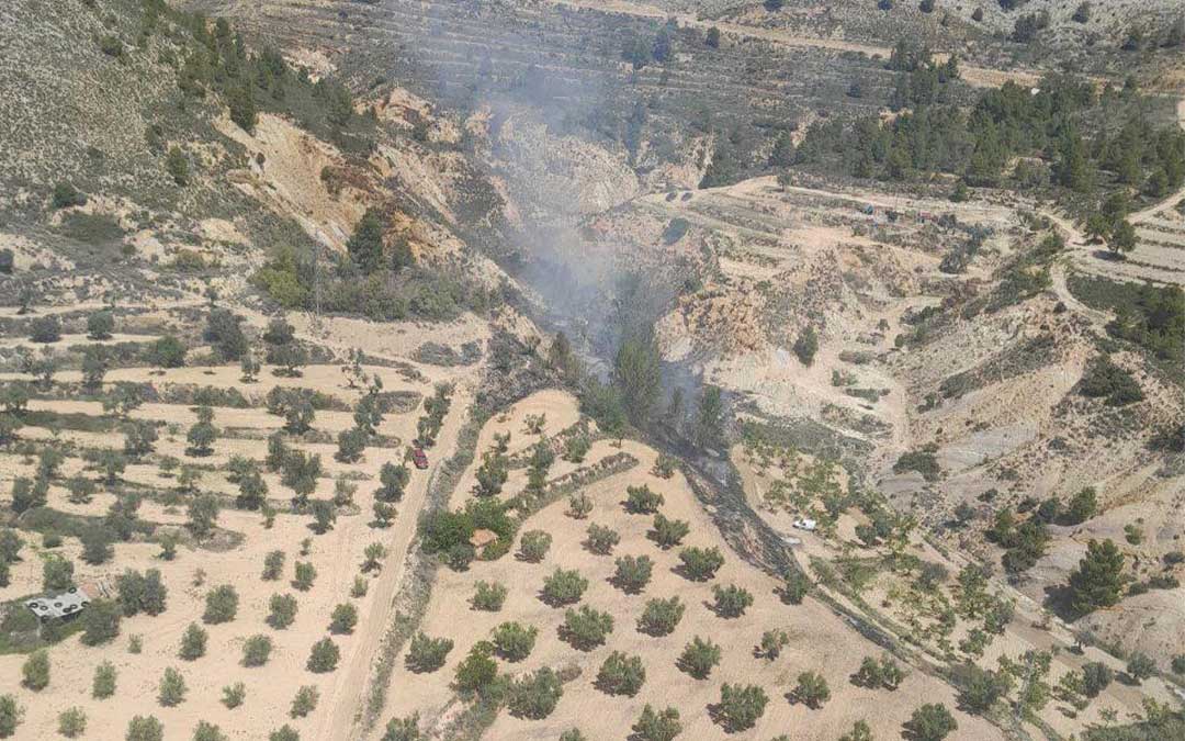 El fuego se ha propagado por un pequeño fondo de barranco./ Operativo INFOAR
