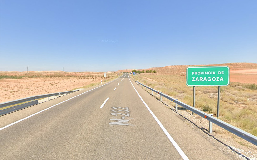 El límite de la N-232 entre las provincias de Zaragoza y Teruel está entre los términos municipales de Quinto y Azaila./ La COMARCA