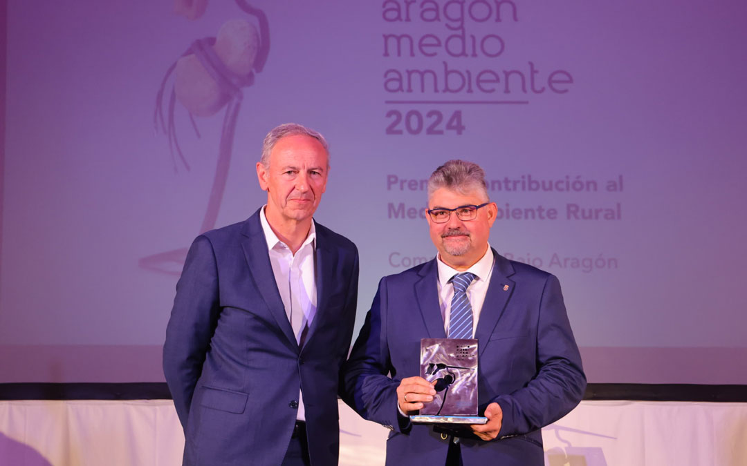 El presidente de la Comarca del Bajo Aragón, Jose Miguel Celma ha recibido este miércoles el premio./ DGA