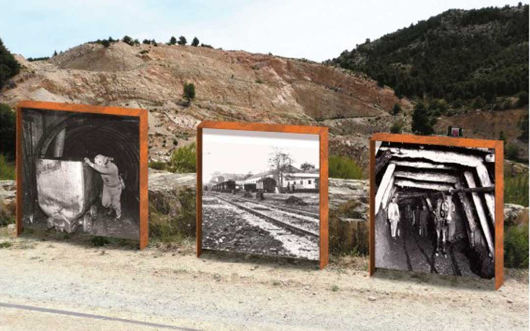 Montaje de un fotorama de la memoria con fotografías antiguas de la minería / COAATZ