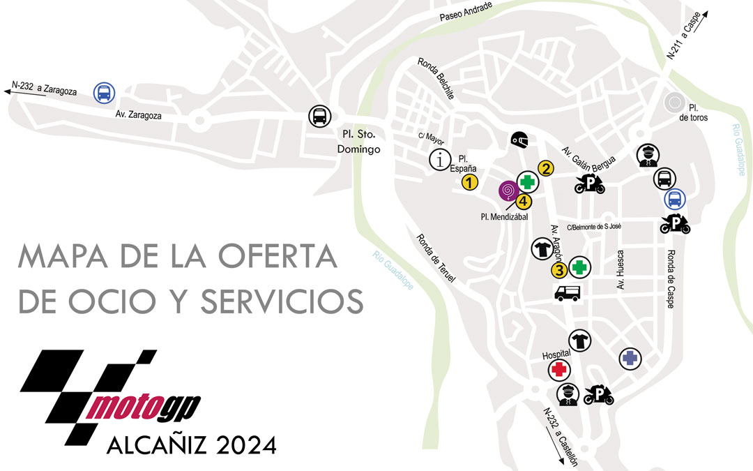 Mapa de la oferta de ocios y servicios durante el Gran Premio de Aragón de MotoGP 2024 en Alcañiz./ L.C.