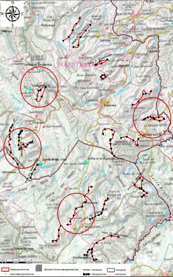 Mapa con los puntos en los que se realizará la toma de imágenes y vídeos./ DGA