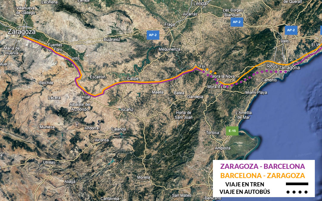 El tren con salida en Zaragoza se verá interrumpido entre Flix y Tarragona; mientras que el que parte de Barcelona sufrirá las obras entre Móra La Nova y Flix./ La COMARCA