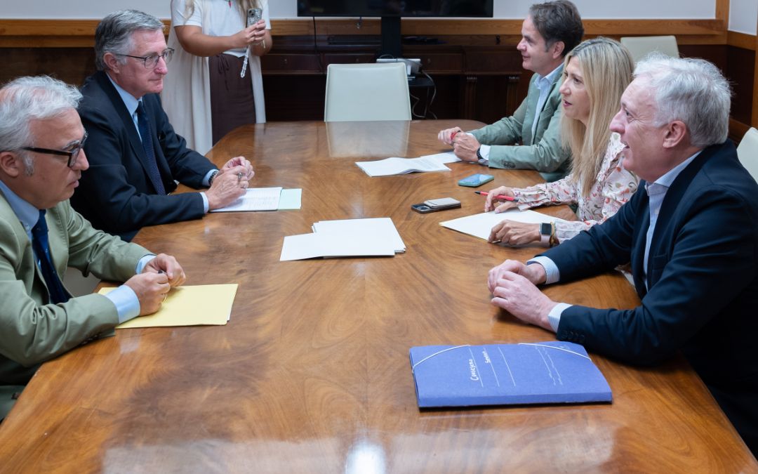 Reunión celebrada este lunes entre la vicepresidenta, Mar Vaquero, y los departamentos de Vicepresidencia, Fomento, Medio Ambiente, Agricultura e Interior para valorar daños de las tormentas./ DGA.