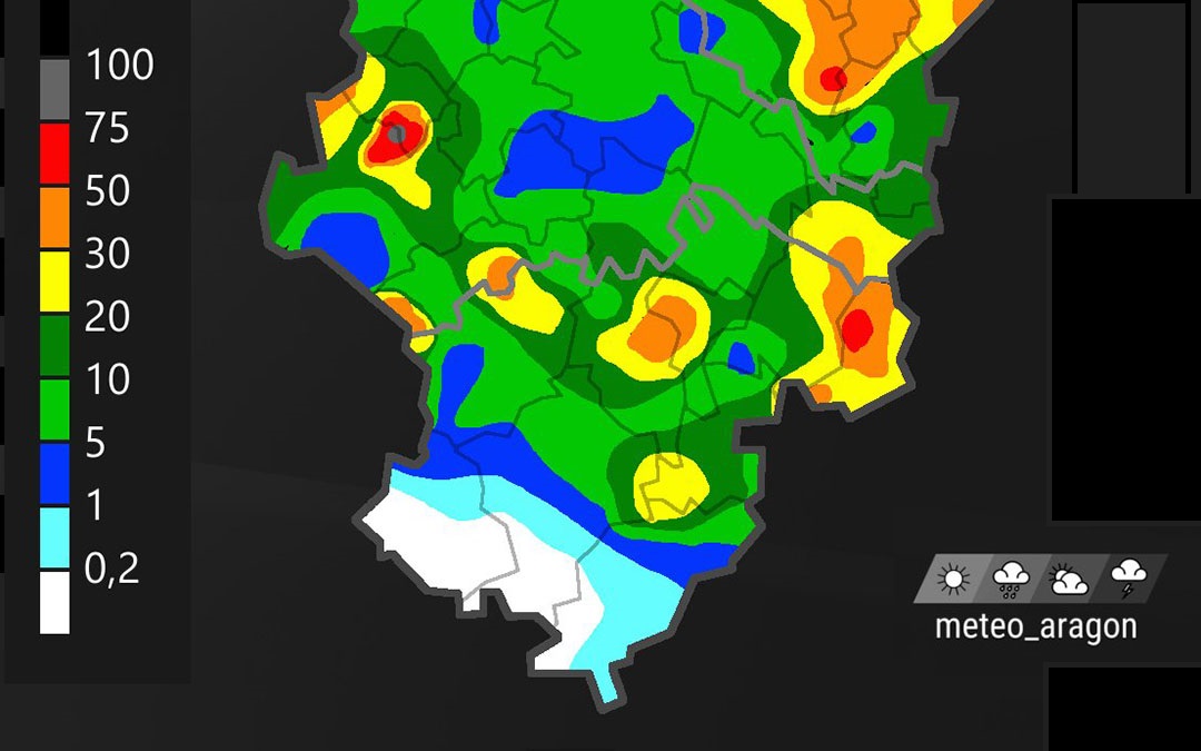 Mapa de precipitación acumulada durante la jornada del martes 3./ METEO_ARAGON