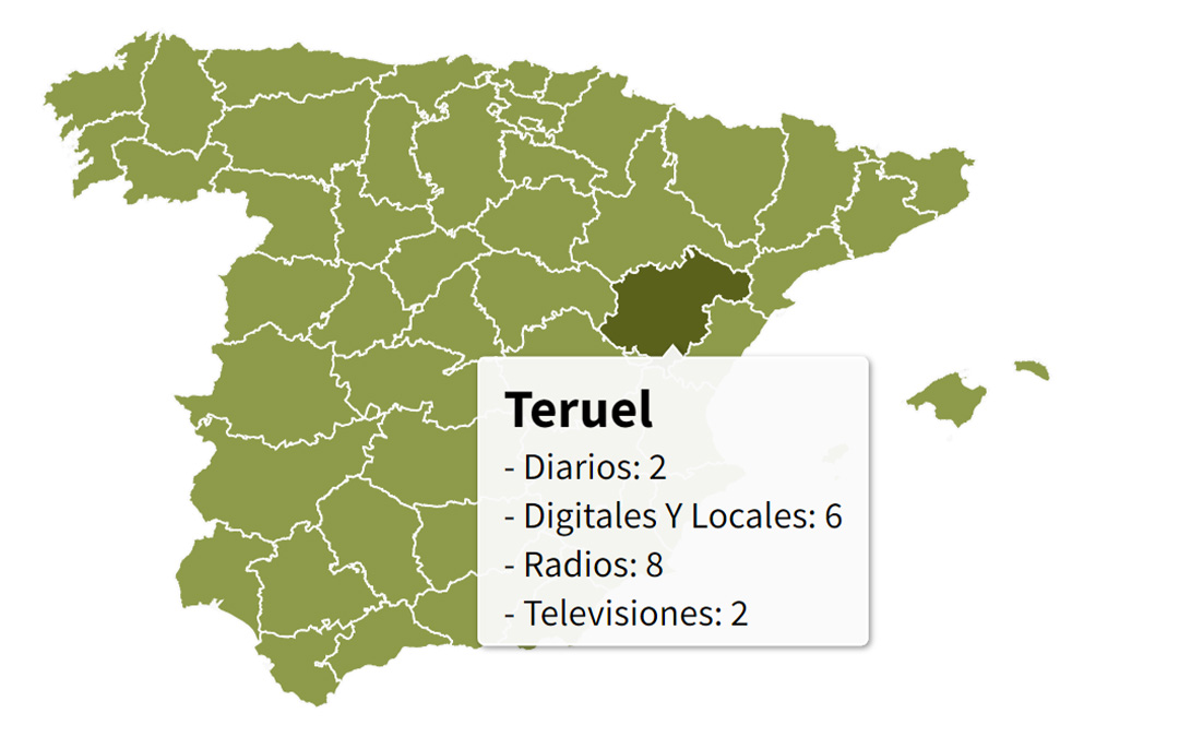 Medios locales identificados en la provincia de Teruel por la Cátedra de Reto Demográfico y Despoblación de Next Educación./ L.C.