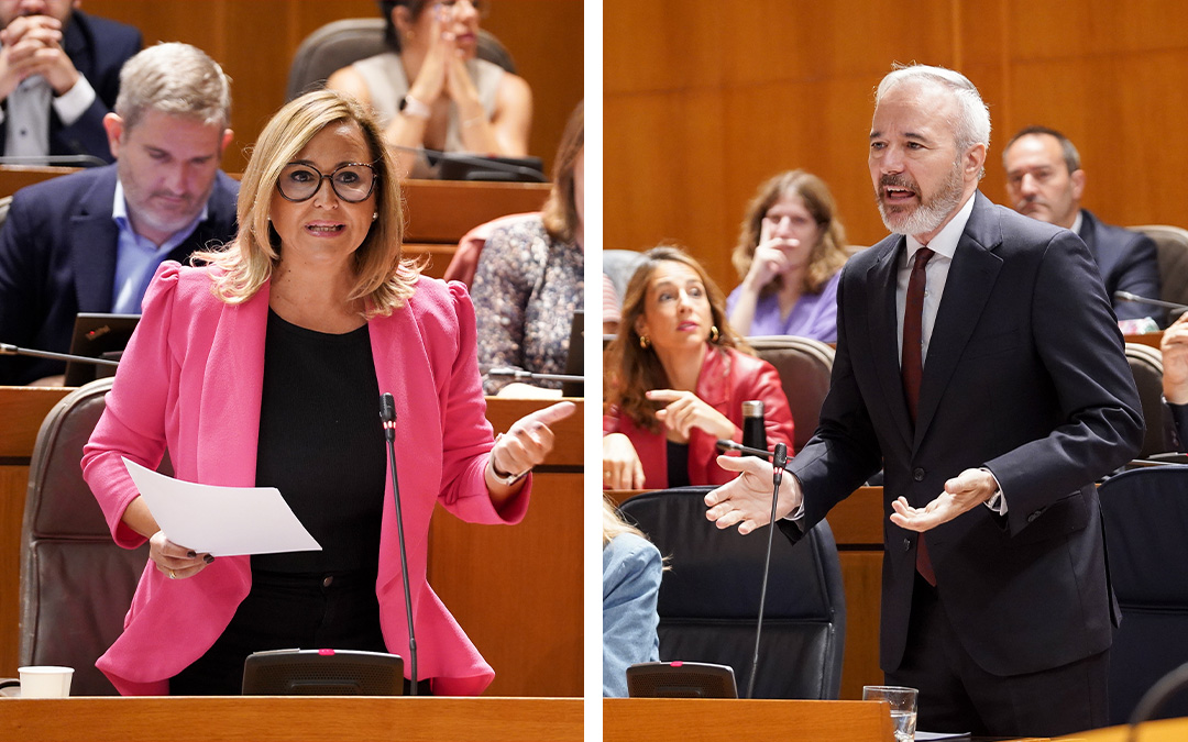 La portavoz socialista Mayte Pérez dio a conocer la salida del director de recursos humanos durante la sesión de control del viernes, en la que mantuvo un tenso cruce de acusaciones con el presidente Jorge Azcón./ L.C.