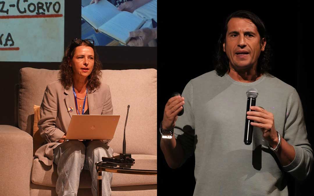 Santiago Tejedor y Yanet Acosta en el VI Curso de Periodismo de Alcañiz./ L.C.