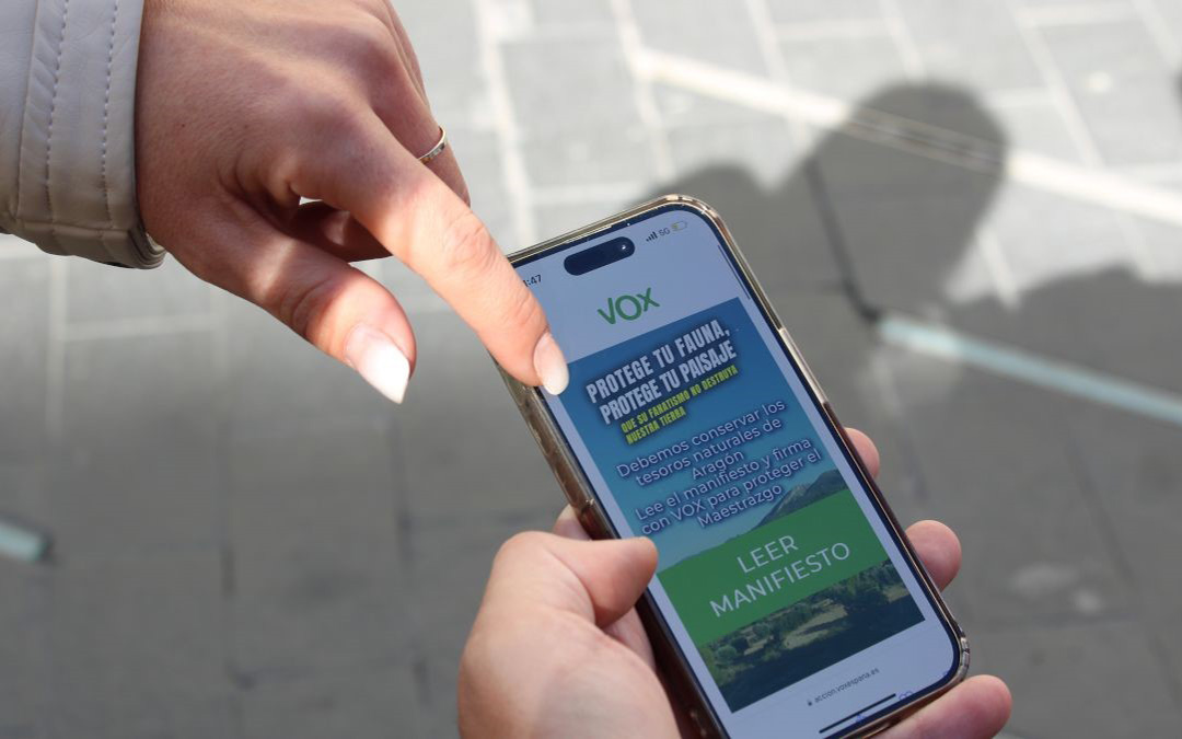 Página web habilitada por Vox para recoger firmas online contra el Clúster Maestrazgo./ Vox
