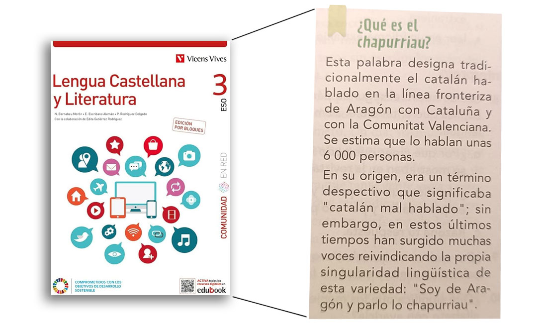 Recuadro del libro de Lengua de 3º de la ESO de la editorial Vicens Vives que explica qué es el chapurriau./ La COMARCA