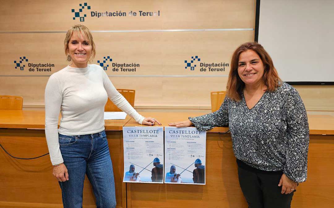 La diputada Beatriz Redón y la alcaldesa de Castellote, Raquel Benedí, en la presentación de la cita este martes./ DPT