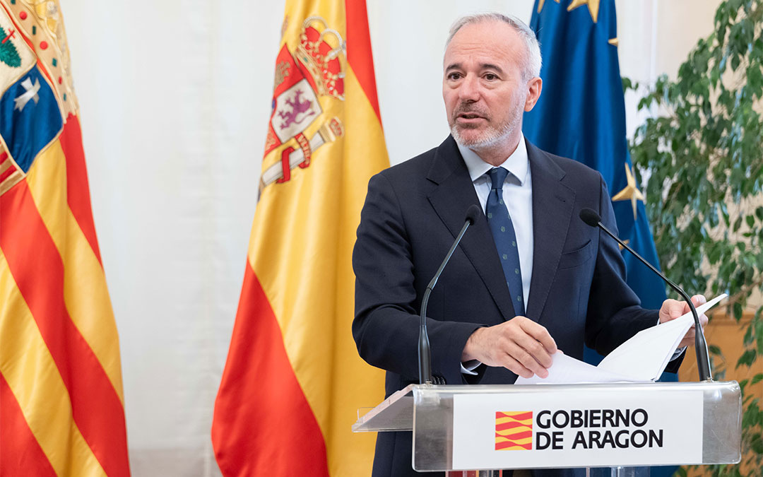 Rueda de prensa de Jorge Azcón para informar de la reunión bilateral con el presidente del Gobierno de España./ DGA
