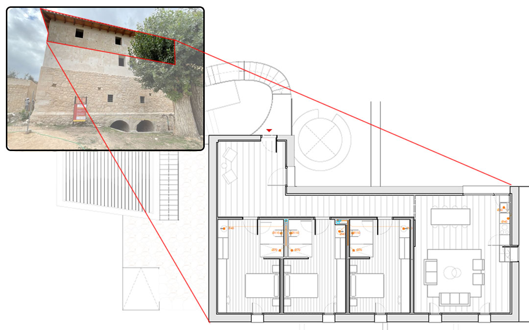 Plano del apartamento turístico que se ubicará en la segunda planta del Molino Harinero de Aguaviva./ La COMARCA