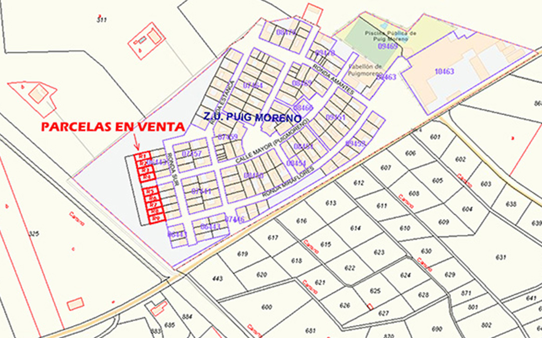 Mapa con la situación de las nueve parcelas que se han puesto a la venta./ L.C.