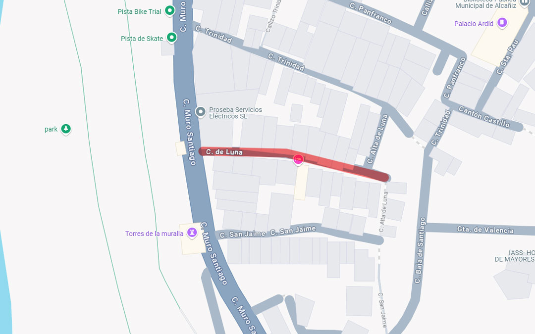 Mapa con la situación de la calle Luna de Alcañiz./ L.C.
