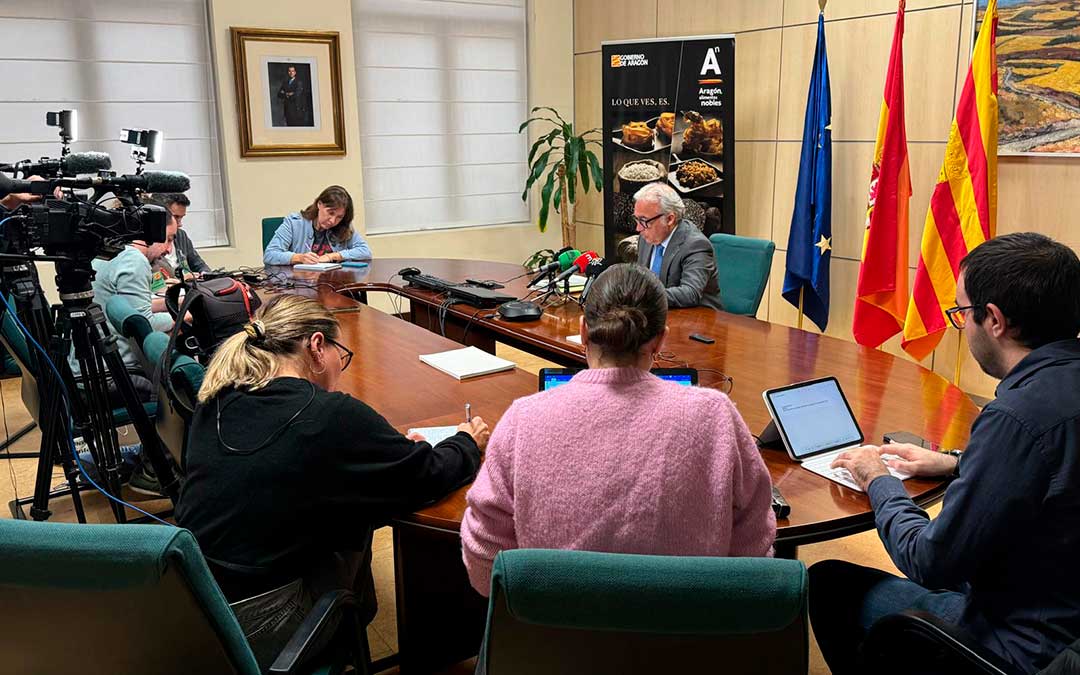 El consejero de Agricultura, Javier Rincón, durante su intervención ante los medios./ DGA