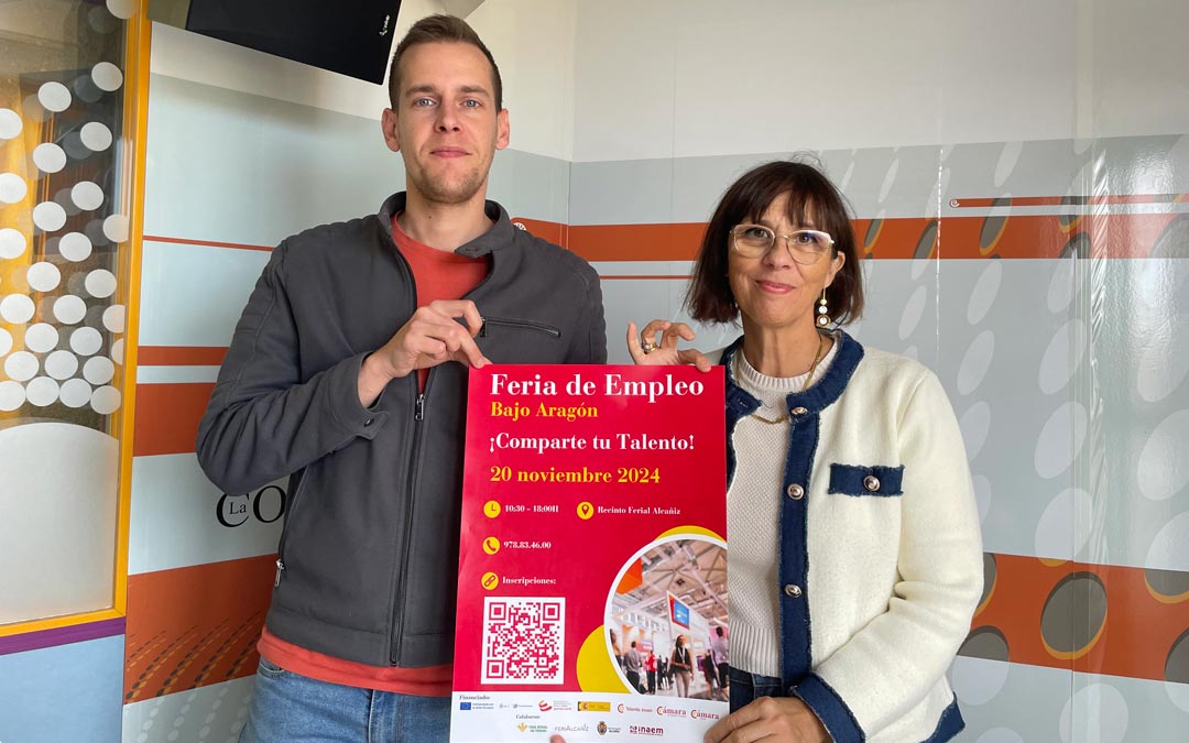 Lupe Martínez y Oscar Segurana en la presentación de la Feria de Comercio del Bajo Aragón. /La Comarca