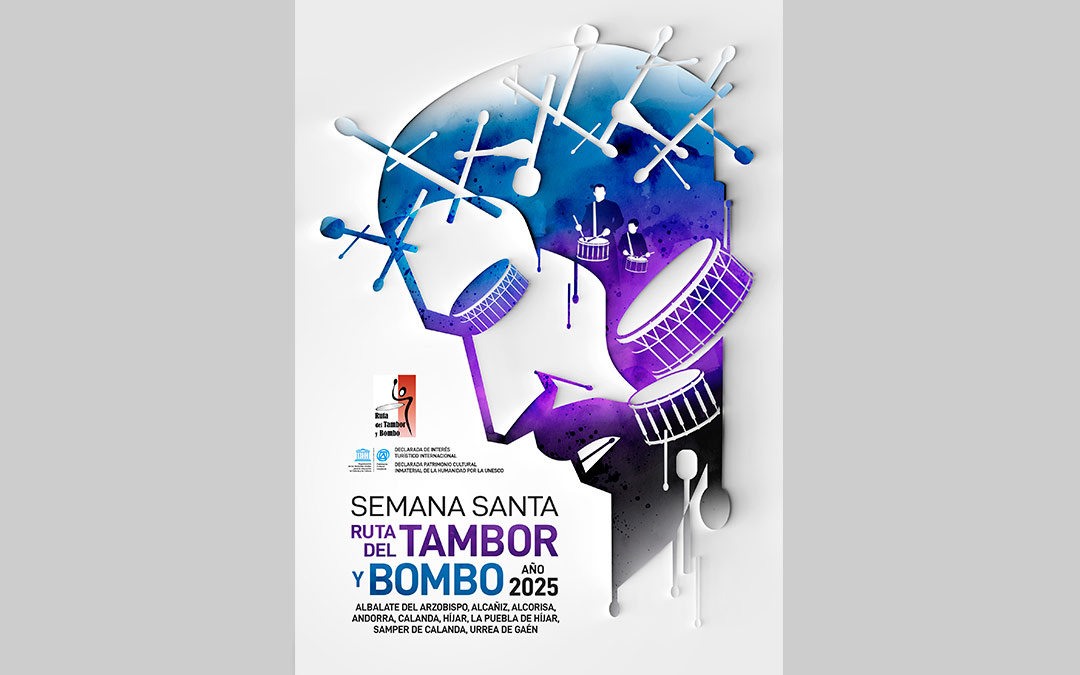 El cartel ganador, ‘De padres a hijos’, obra de Rubén Lucas García, refleja el legado intergeneracional y la pasión de la Semana Santa en la Ruta del Tambor y el Bombo./ Ruta del Tambor y Bombo
