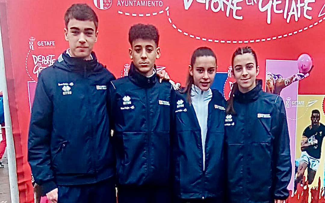 Jacobo Anento, Hamza El Amraouy, Carlota Gasión y Bereta Villarroya en Getafe durante el Campeonato de España de Cross./ Tragamillas