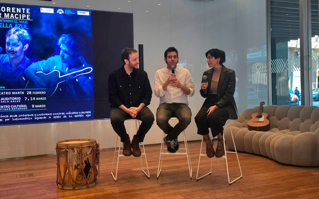 Pepe Lorente, Javier Macipe y Mariela Carabajal, en la presentación de la gira de conciertos. / L.C.
