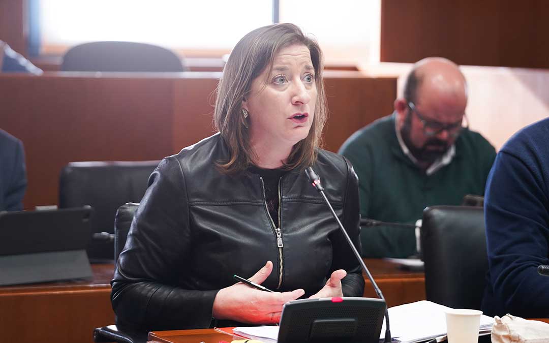 La portavoz del PSOE, María Rodrigo, presentó la moción que fue apoyada por todos los grupos./ Cortes de Aragón.