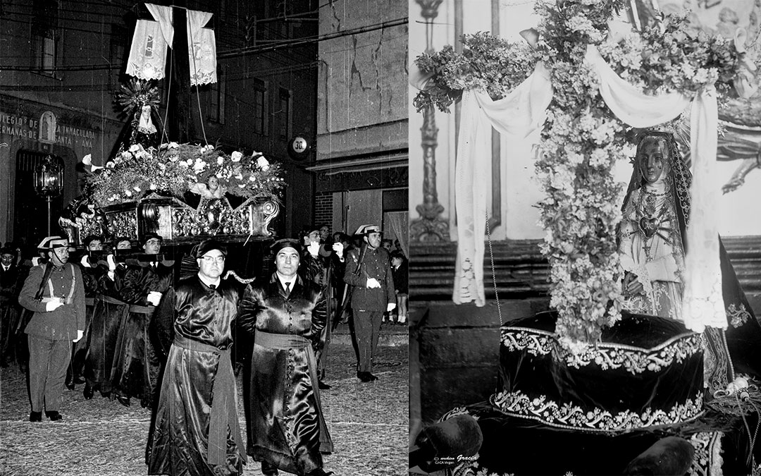 La primera imagen corresponde a la procesión de 1970 y la segunda a la virgen en 1930. /César Gracia