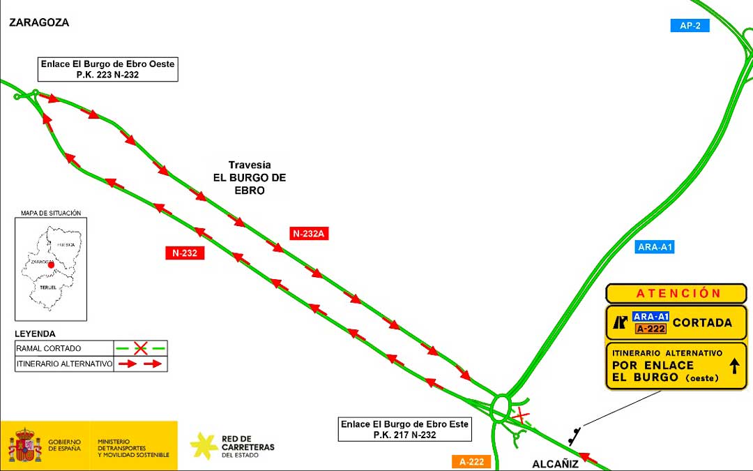Mapa con la ruta alternativo que habrá que seguir entre el martes y el miércoles./ MITMA